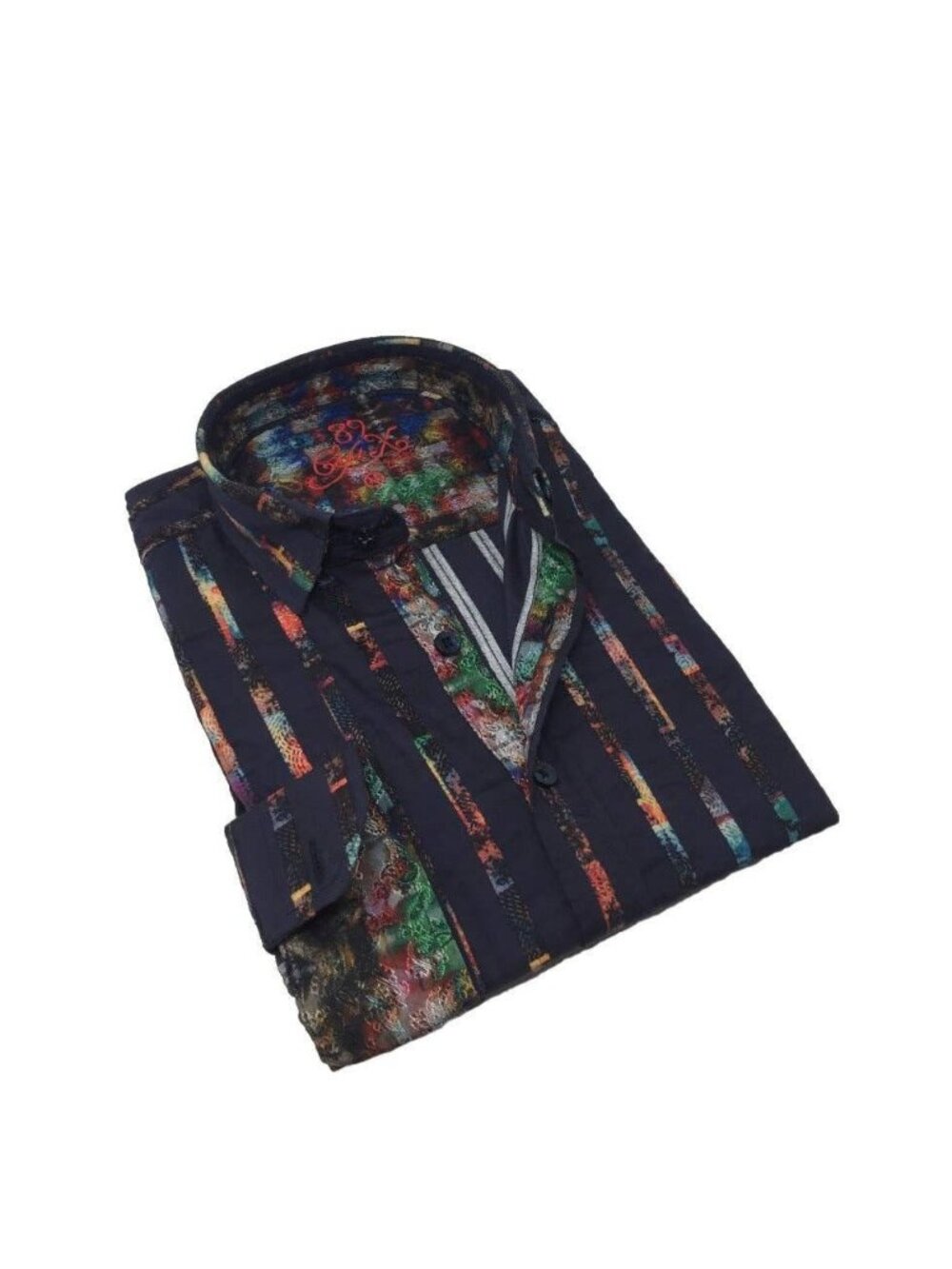 Eight X Navy w/ Multicolor Vertical Stripe Print Button Up/1312